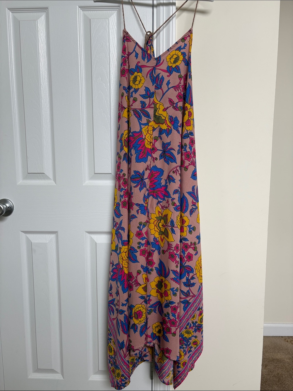 Billabong Pink Floral Midi Dress with Yellow & Blue Accents